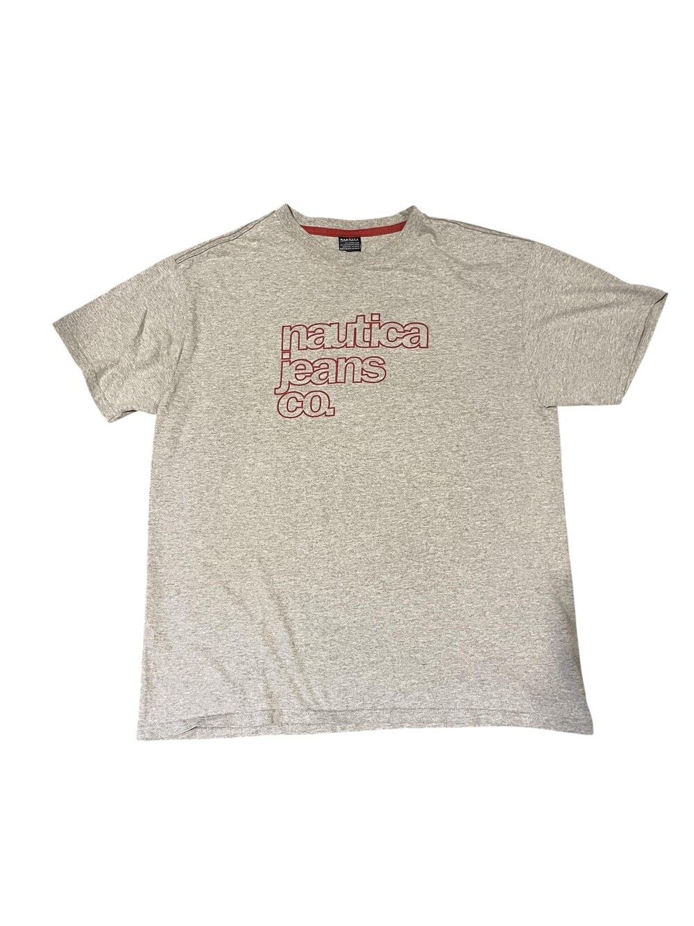 Nautica Jeans Co Shirt Mens Medium Gray Spell Out Logo Graphic Tee Casual